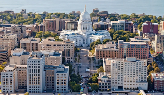Downtown Madison, Wisconsin skyline with the State Capitol